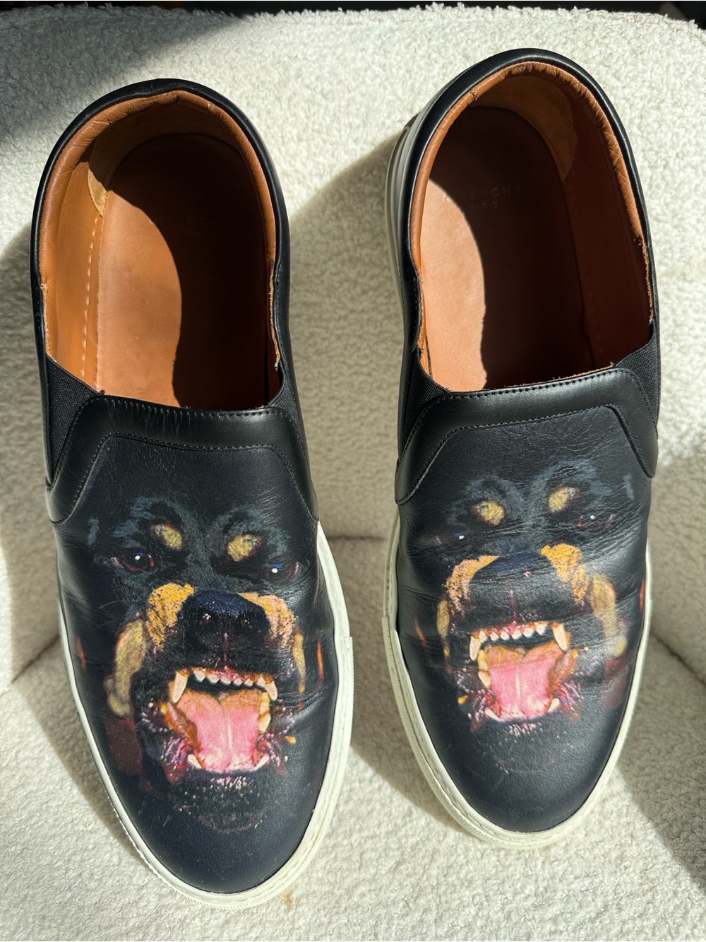 Givenchy Black Leather Slip-On Sneakers with Rottweiler Print